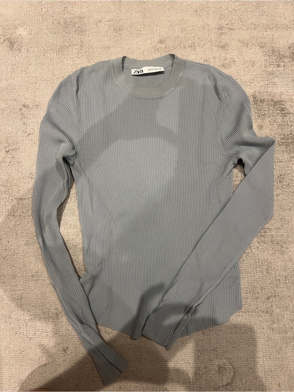 ZARA Ribbed Crewneck Sweater in Light Gray-Blue